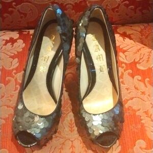 L.A.M.B.- Sequin Peep Toe Stilletos Size 5/1/2
